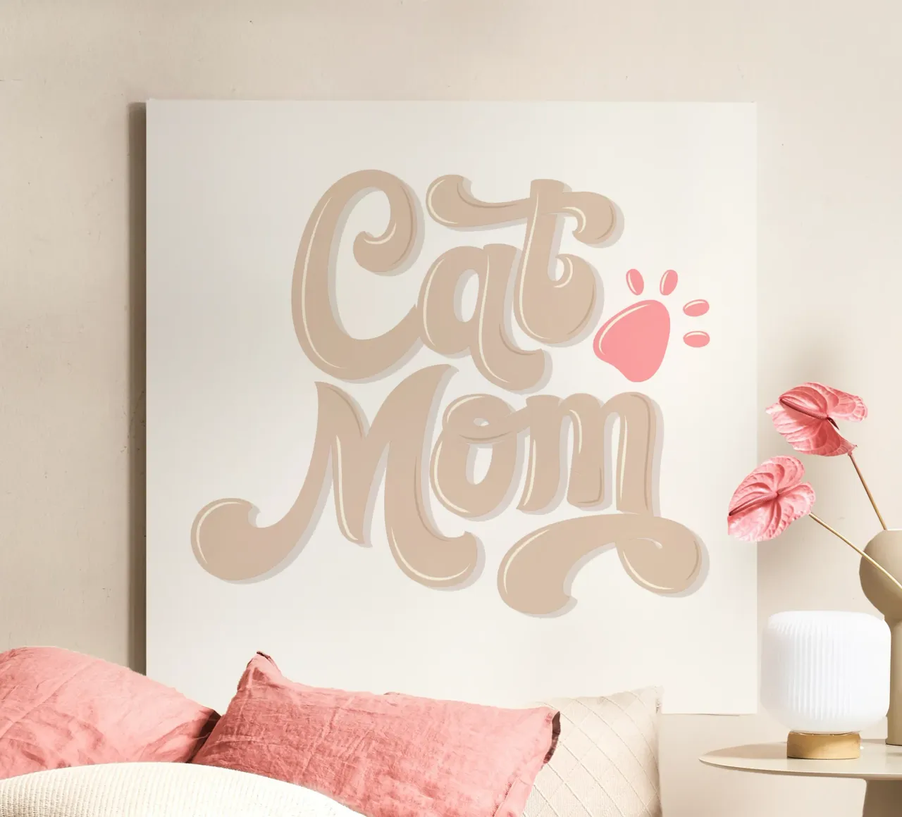 Cat Mum. With pink cat paw canvas with Floater frame by CalliLetters