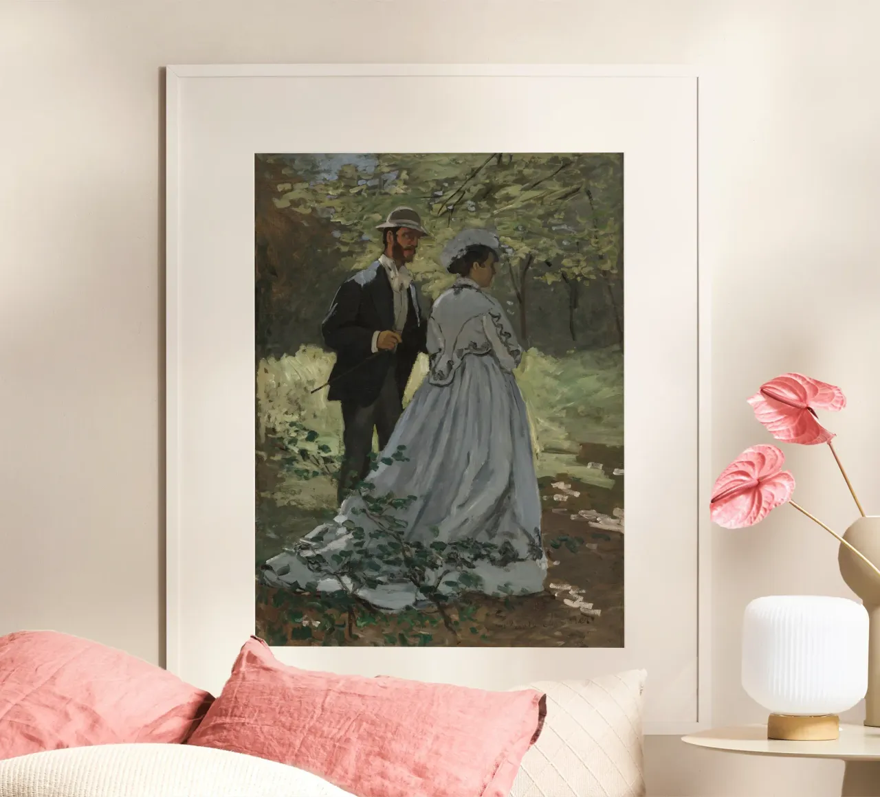 Claude Monet - Bazille e Camille poster con telaio in alluminio da Timeless Artworks