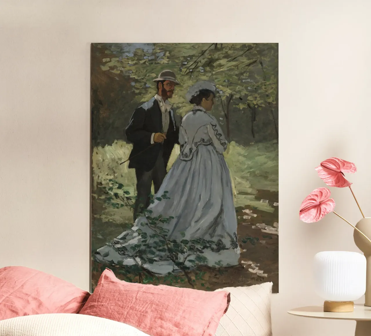 Claude Monet - Bazille e Camille poster con telaio in alluminio da Timeless Artworks