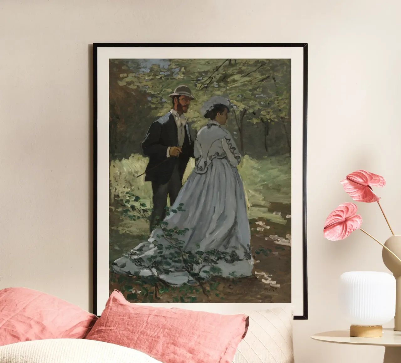 Claude Monet - Bazille e Camille poster con telaio in alluminio da Timeless Artworks