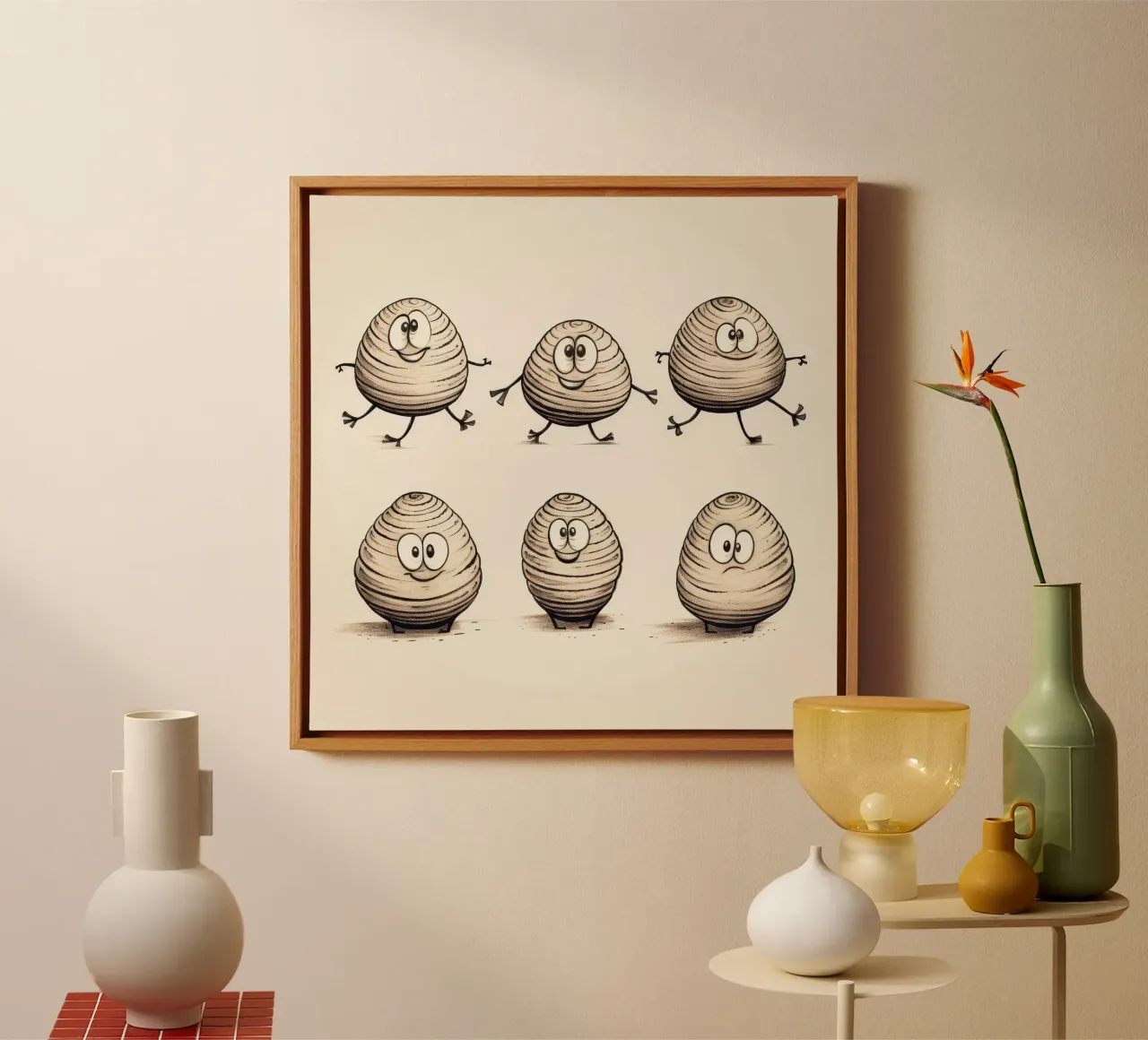 Retro Mosselbende canvas met Baklijst van Funny Animals