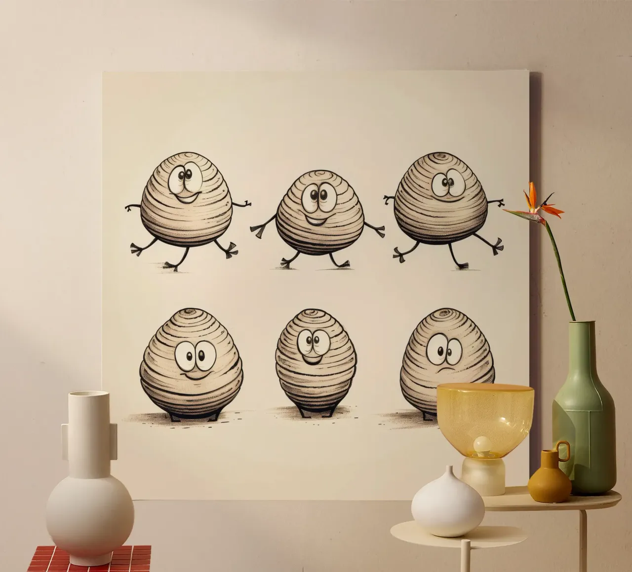Retro Mosselbende canvas met Baklijst van Funny Animals