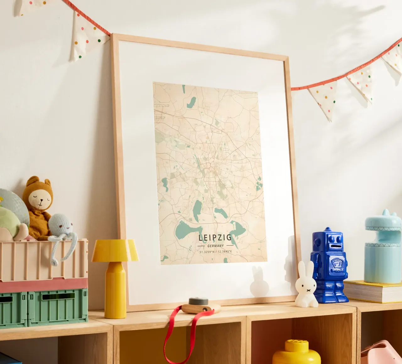 Lipsia Germania poster con telaio in legno da Christopher Adams