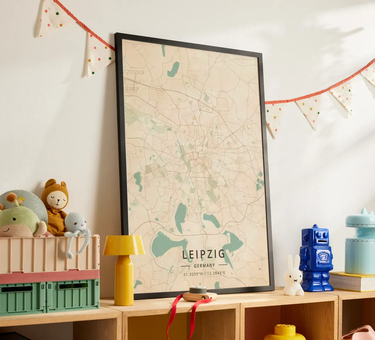 Lipsia Germania poster con telaio in legno da Christopher Adams