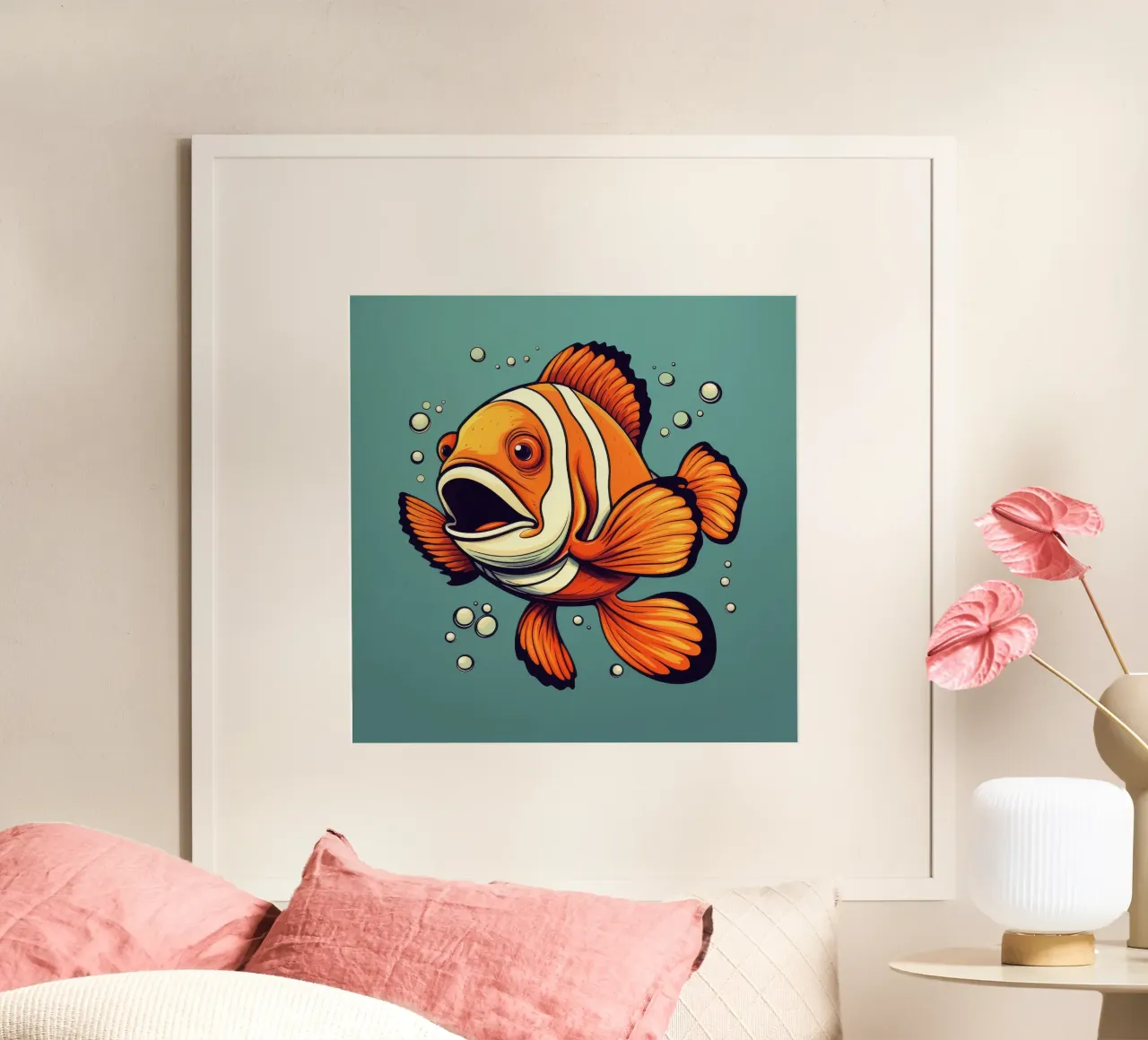 Pesce pagliaccio retrò poster con telaio in plastica da Funny Animals