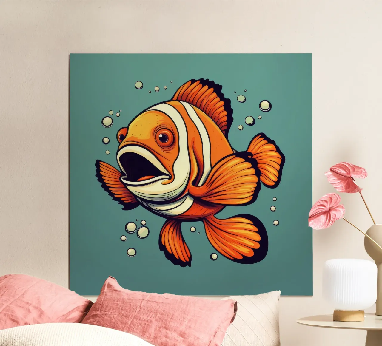 Pesce pagliaccio retrò poster con telaio in plastica da Funny Animals