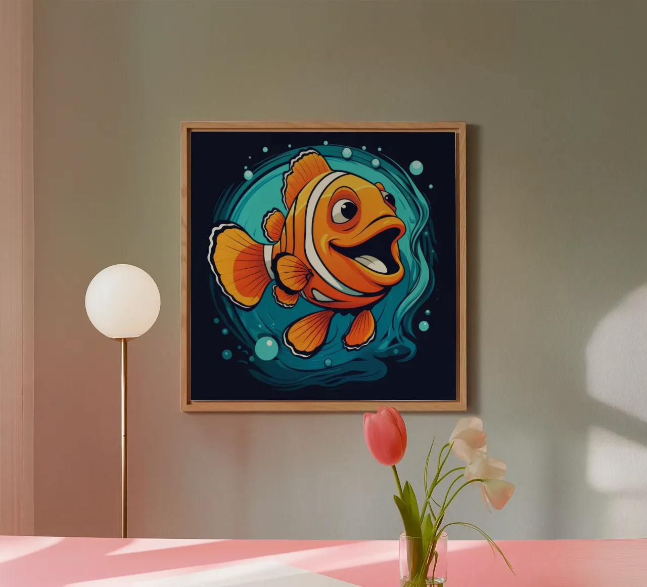 Pesce pagliaccio retrò alluminio dibond da Funny Animals