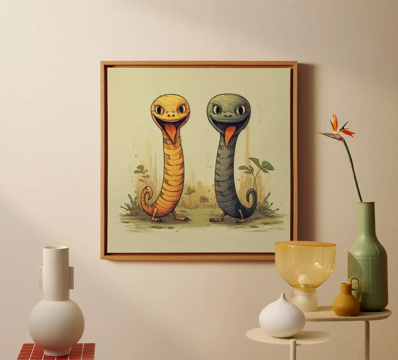 Retro Cobra Duo canvas met Baklijst van Funny Animals