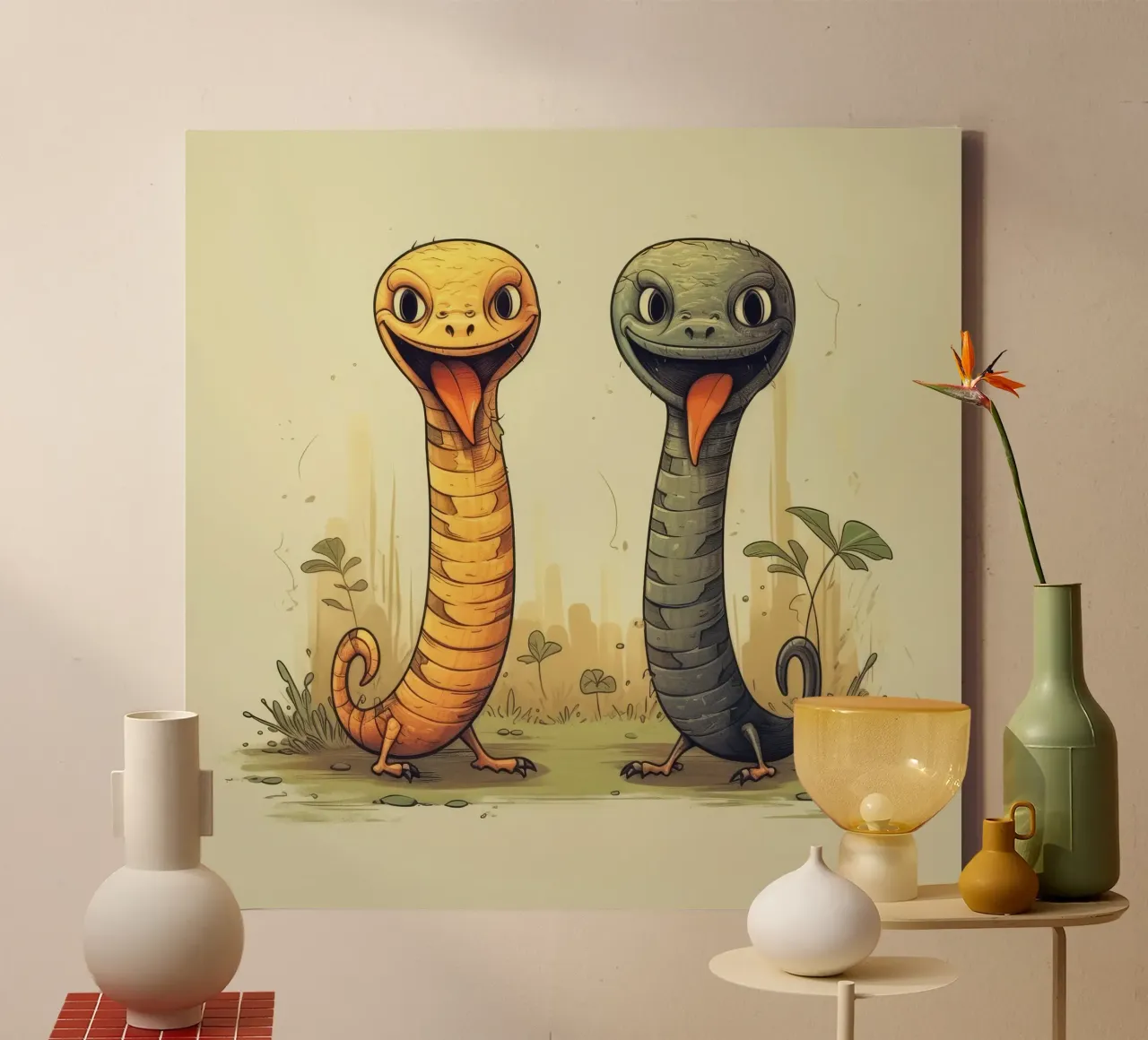 Retro Cobra Duo canvas met Baklijst van Funny Animals