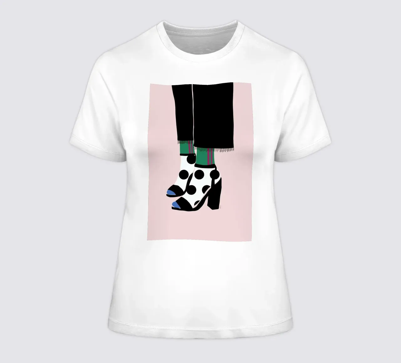 Polka Dot Socks in Heels women's fitted t-shirt by Linda Gobeta