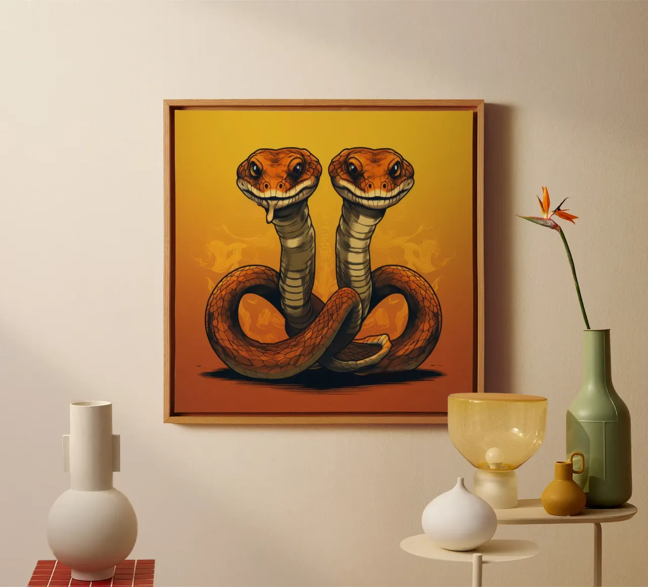 Retro Cobra Duo canvas met Baklijst van Funny Animals