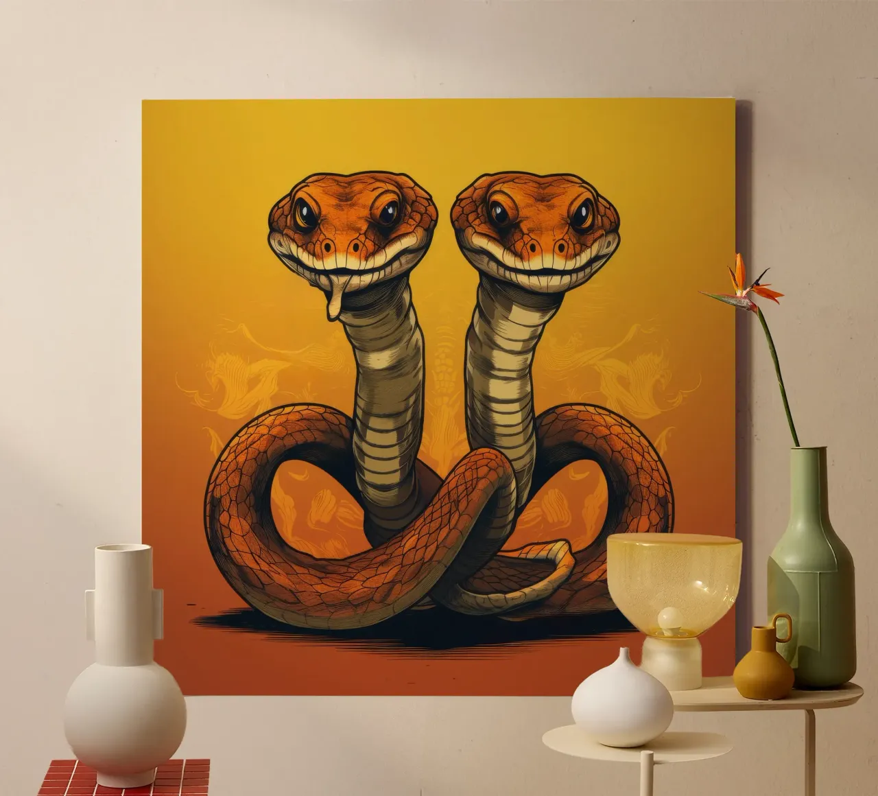 Retro Cobra Duo canvas met Baklijst van Funny Animals