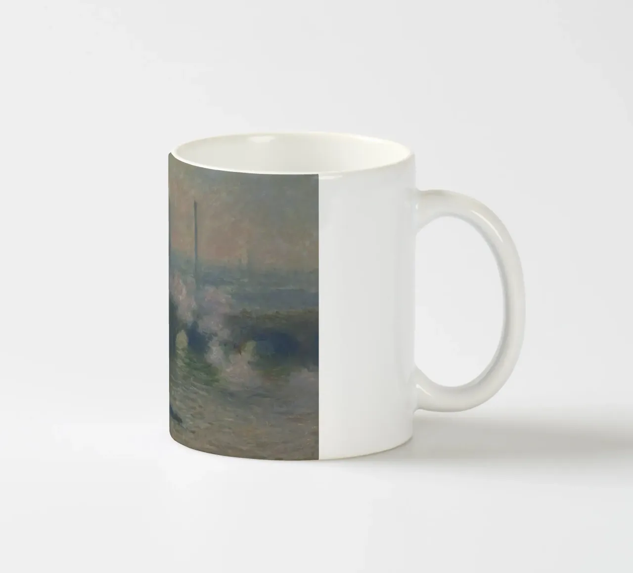 Claude Monet - Ponte di Waterloo, giornata grigia tazza in ceramica da Timeless Artworks