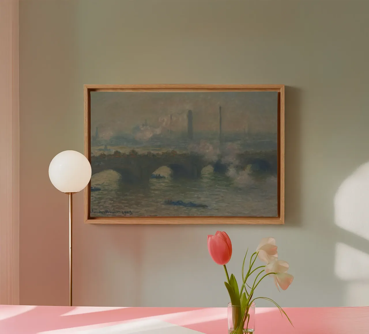 Claude Monet - Waterloo Bridge, Gray Day canvas met Baklijst van Timeless Artworks