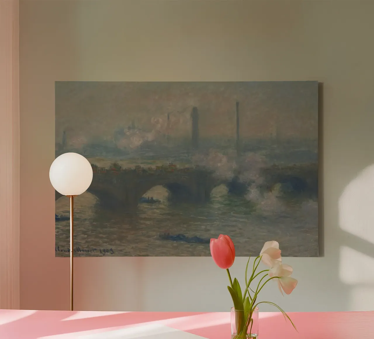 Claude Monet - Waterloo Bridge, Gray Day canvas met Baklijst van Timeless Artworks
