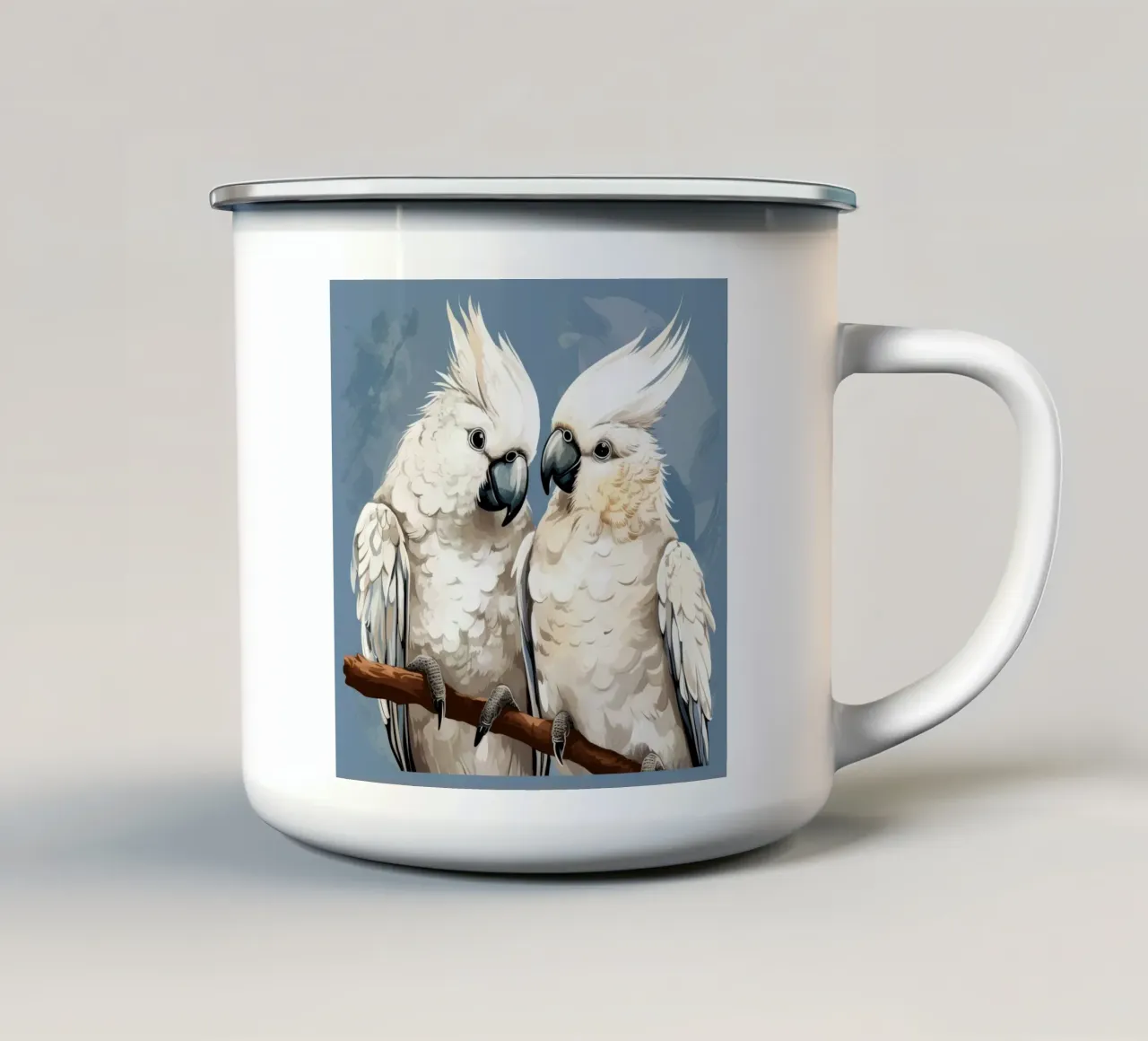 Duo di cacatua retrò tazza in smalto da Funny Animals