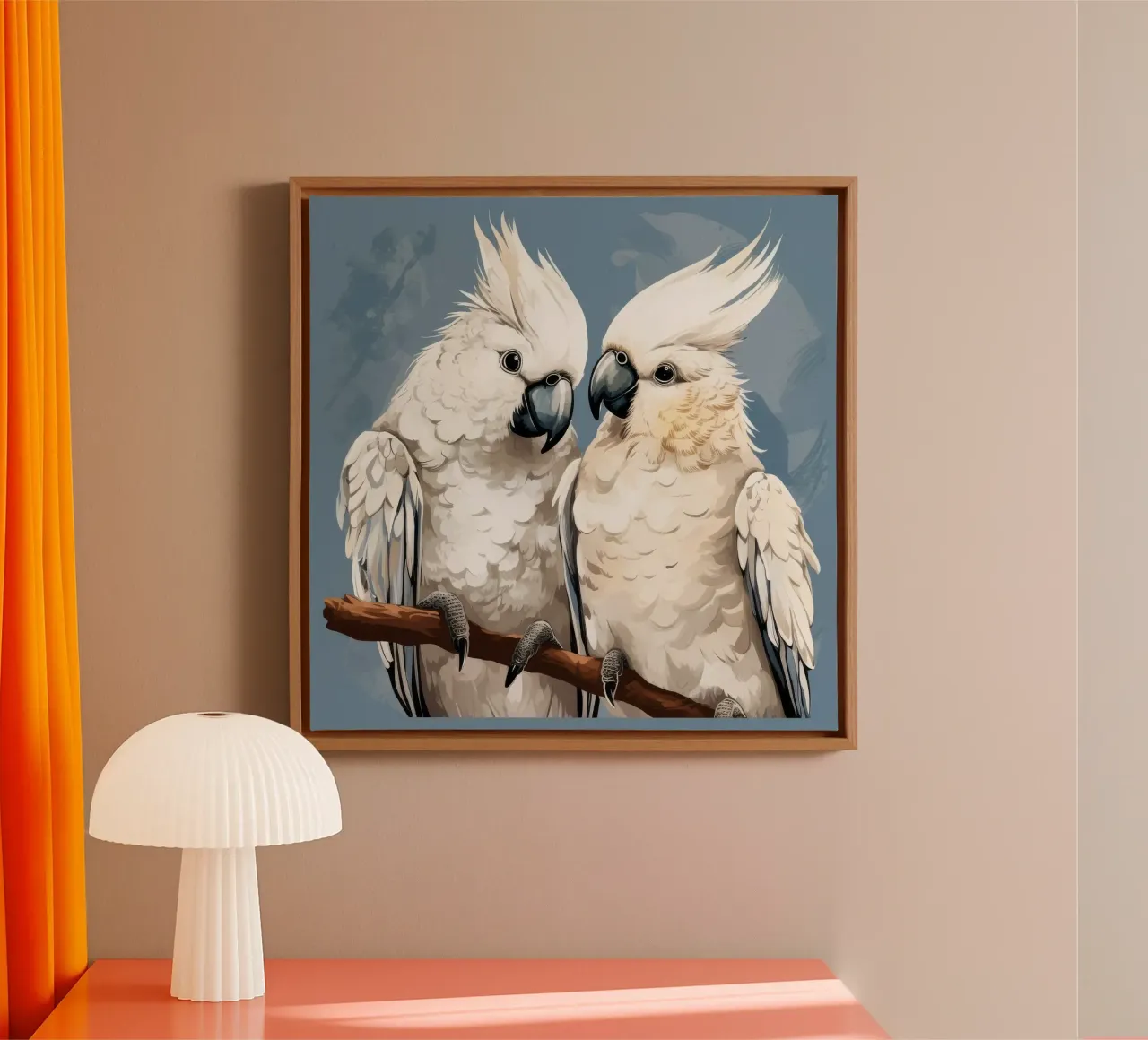 Duo di cacatua retrò tela con Cornice a cassetta da Funny Animals
