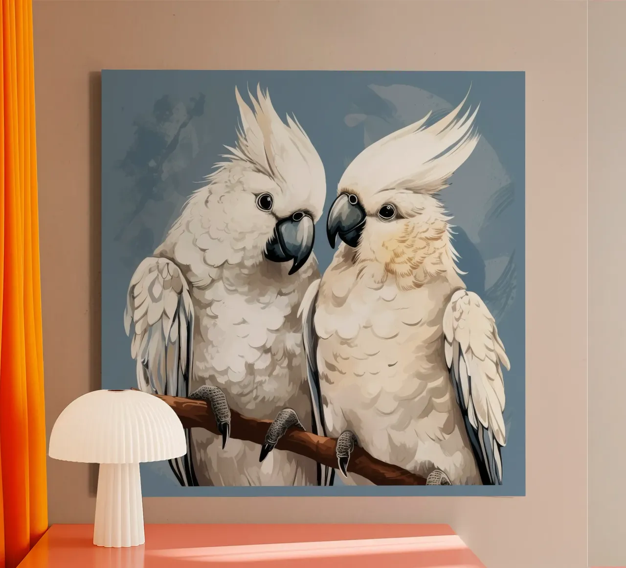 Duo di cacatua retrò tela con Cornice a cassetta da Funny Animals