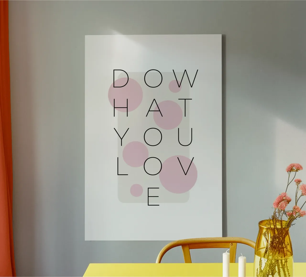 Tu, was du liebst - rosa Leinwand mit Schattenfugenrahmen von Melanie Viola