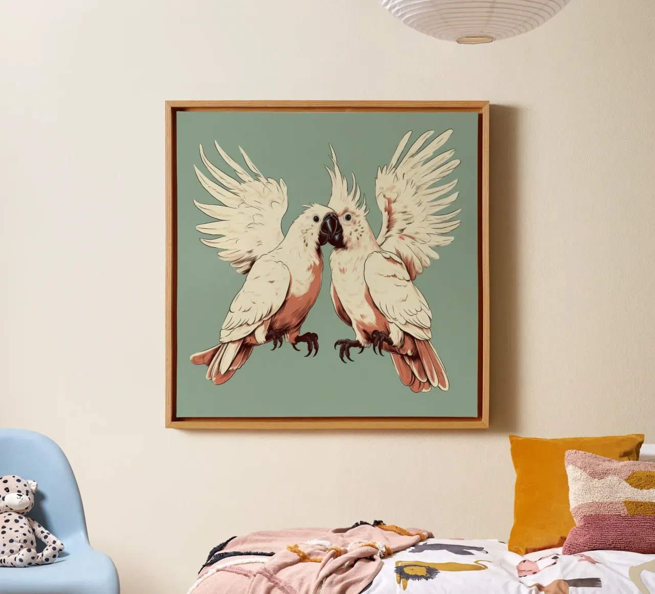 Duo di cacatua retrò tela con Cornice a cassetta da Funny Animals