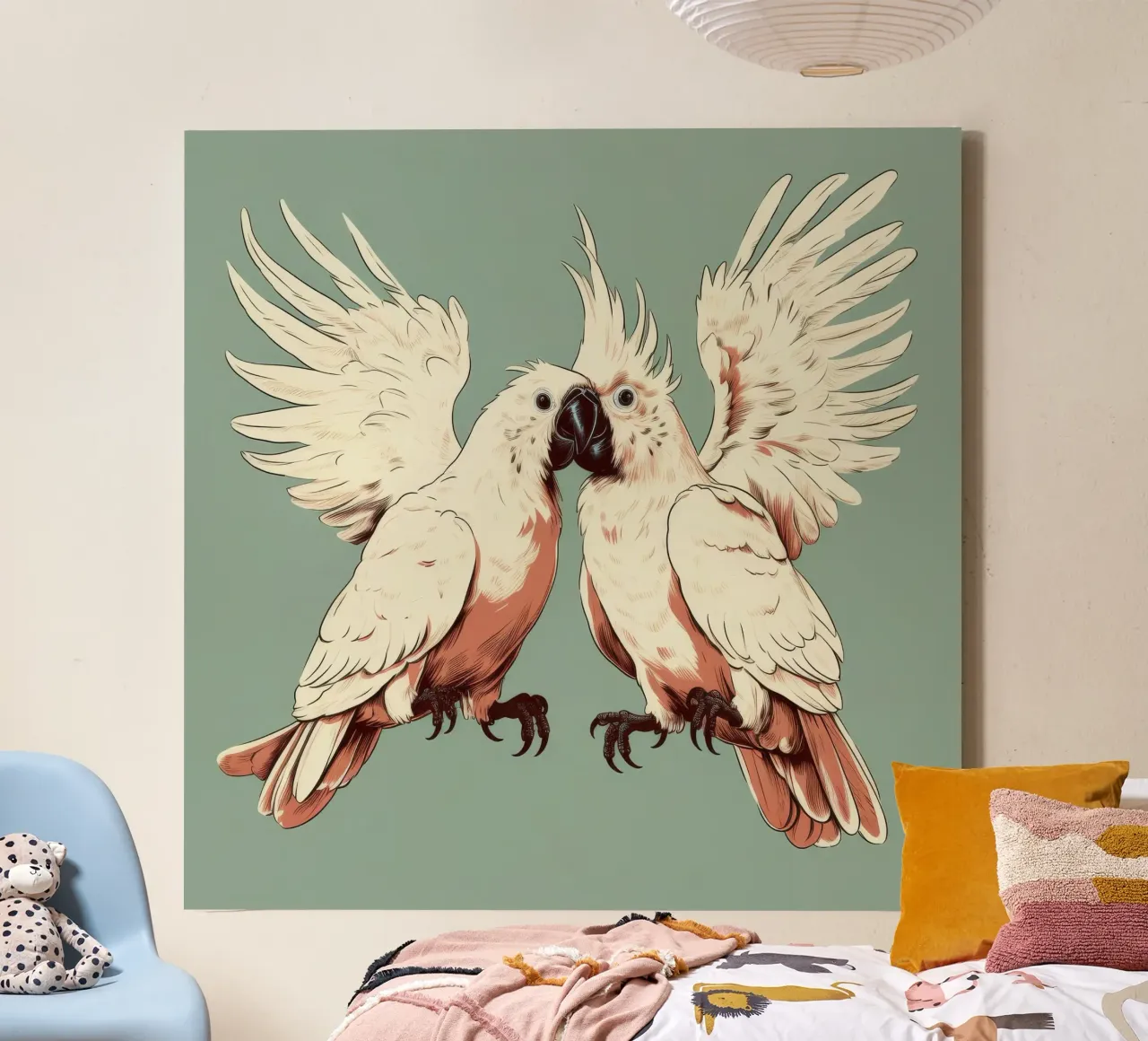 Duo di cacatua retrò tela con Cornice a cassetta da Funny Animals