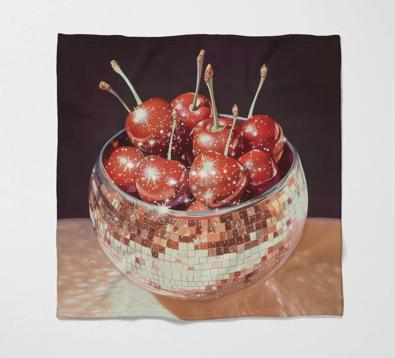 Prickelnde Kirschen in einer Discokugel-Schale Fleecedecke von Melloi Art Print