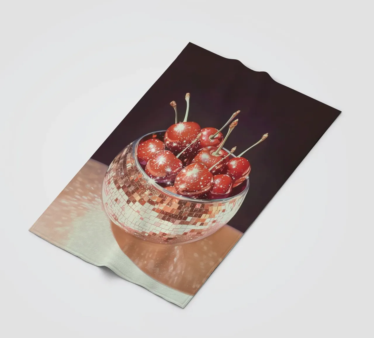 Prickelnde Kirschen in einer Discokugel-Schale Fleecedecke von Melloi Art Print