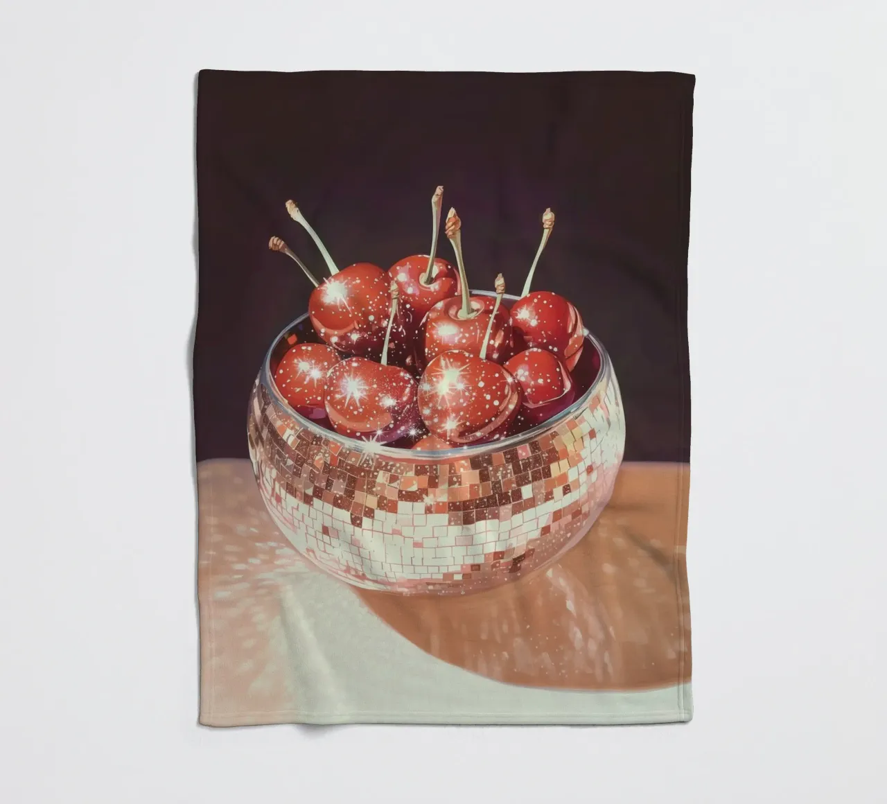 Prickelnde Kirschen in einer Discokugel-Schale Fleecedecke von Melloi Art Print