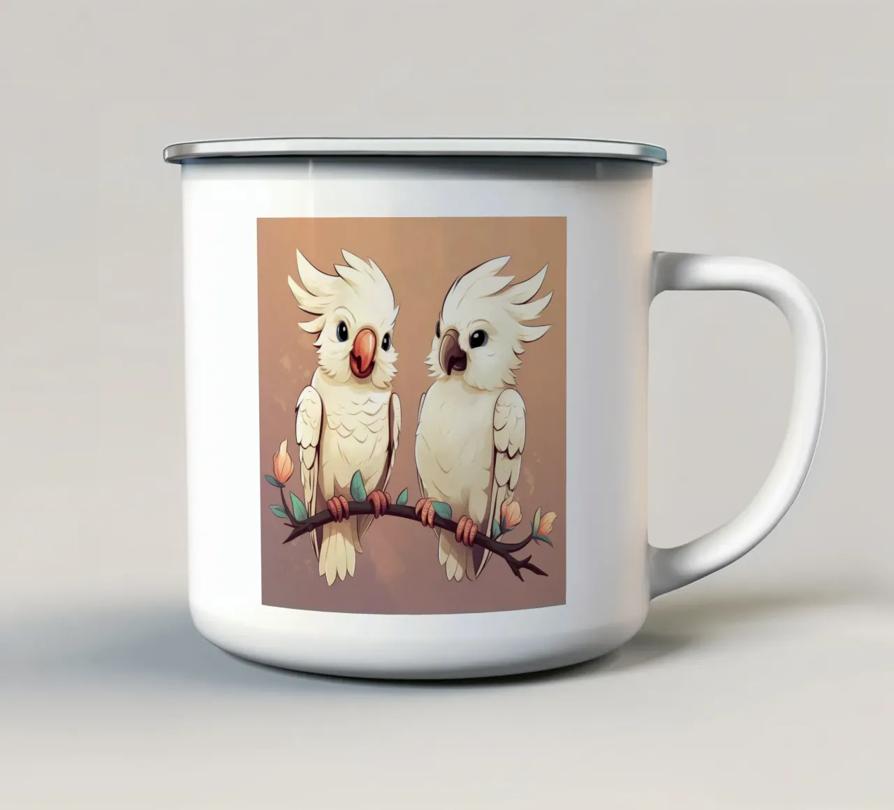 Duo di cacatua retrò tazza in smalto da Funny Animals
