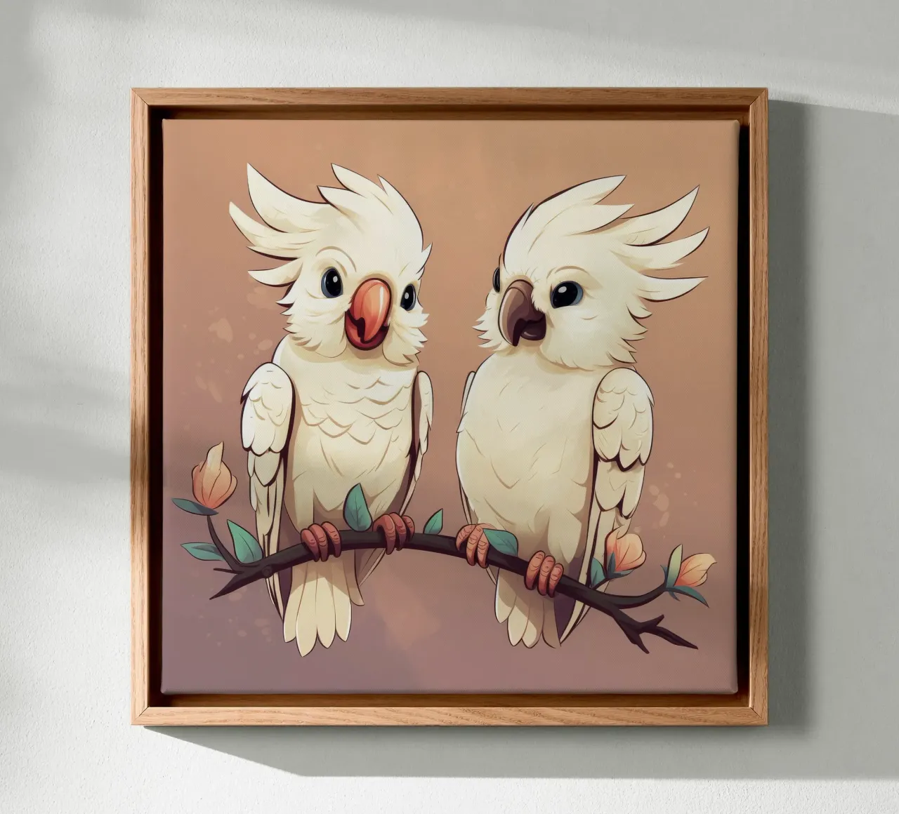 Duo di cacatua retrò tela con Cornice a cassetta da Funny Animals