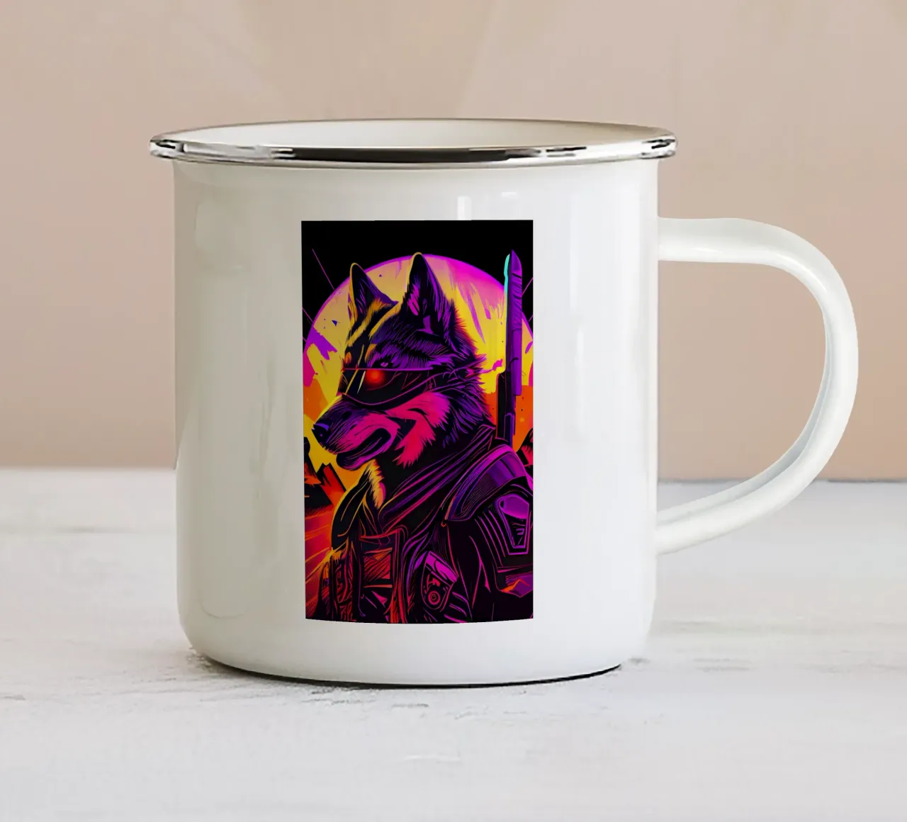 Animale lupo tazza in smalto da Pierre Walton