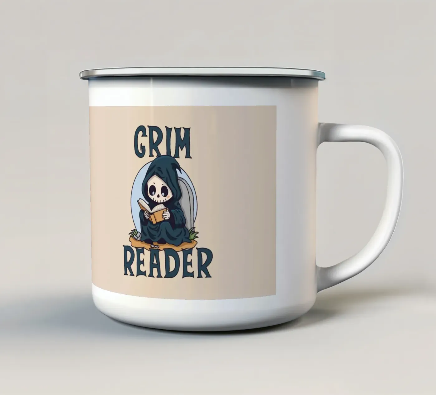 Grim Reader enamel mug by Loobs