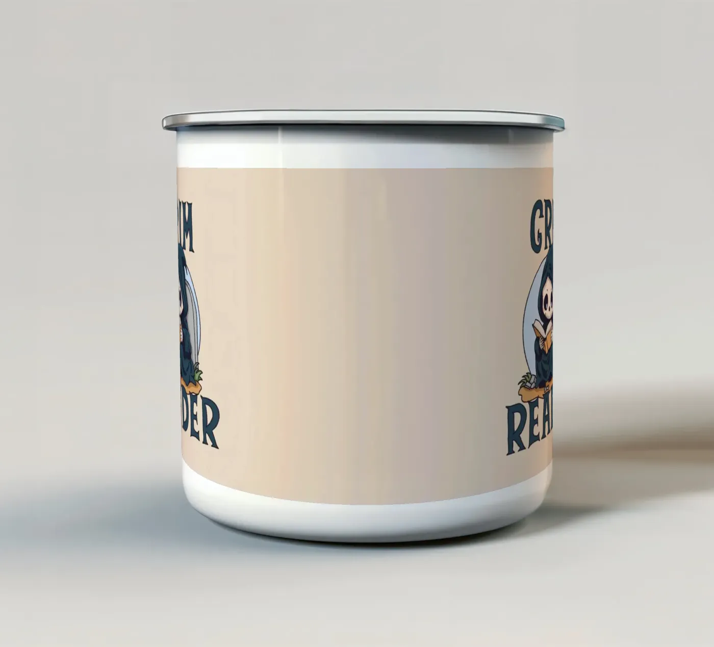 Grim Reader enamel mug by Loobs