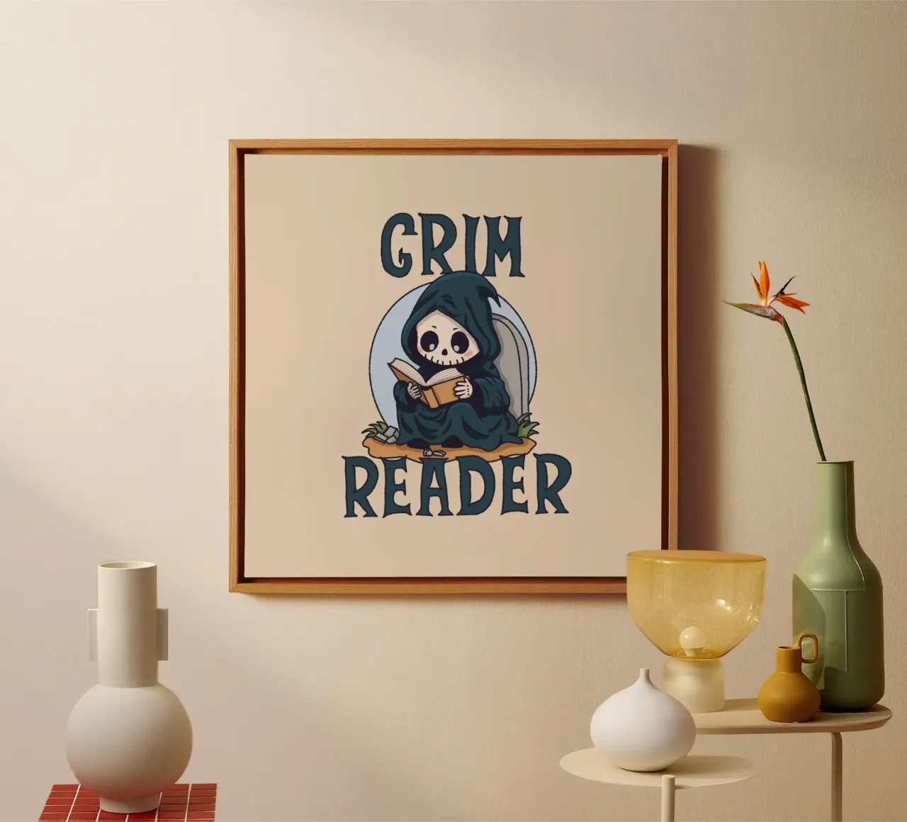 Grim Reader canvas with Floater frame by Loobs