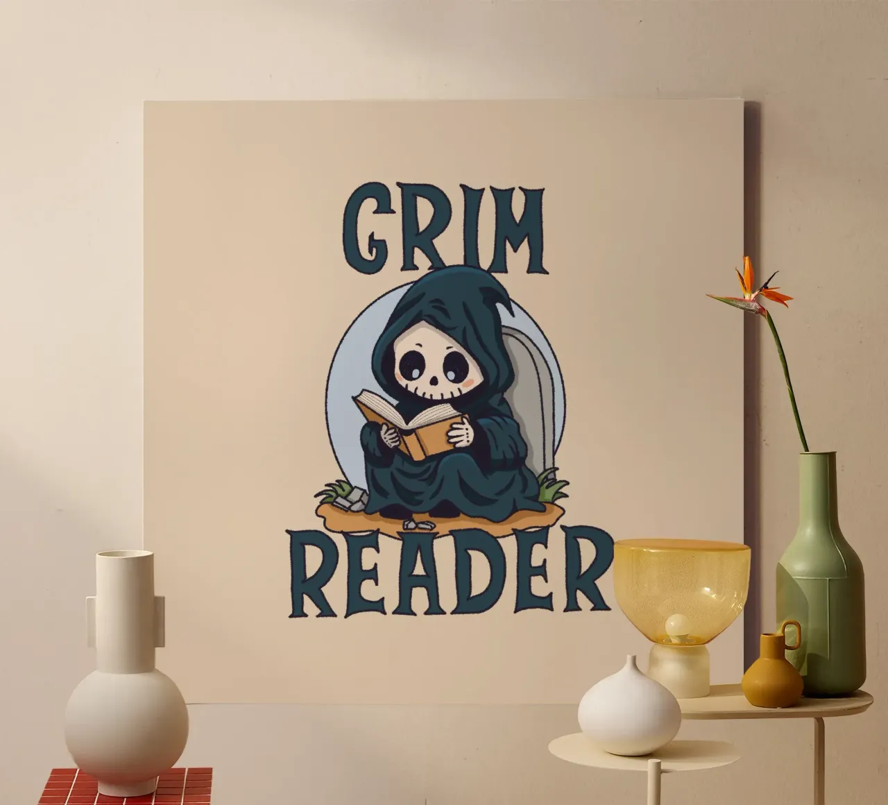 Grim Reader canvas with Floater frame by Loobs