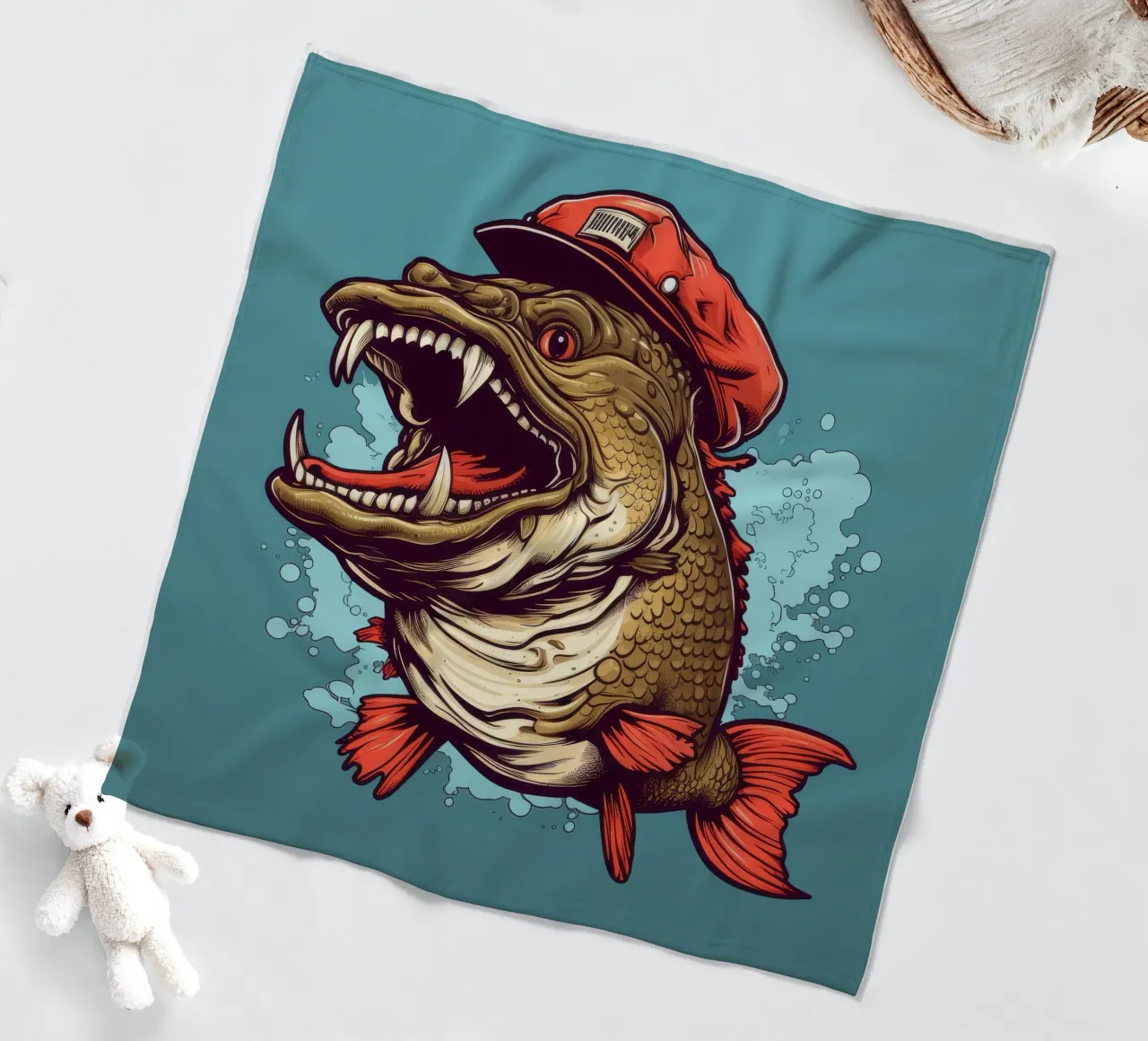 Retro Cod fleece blanket by Funny Animals