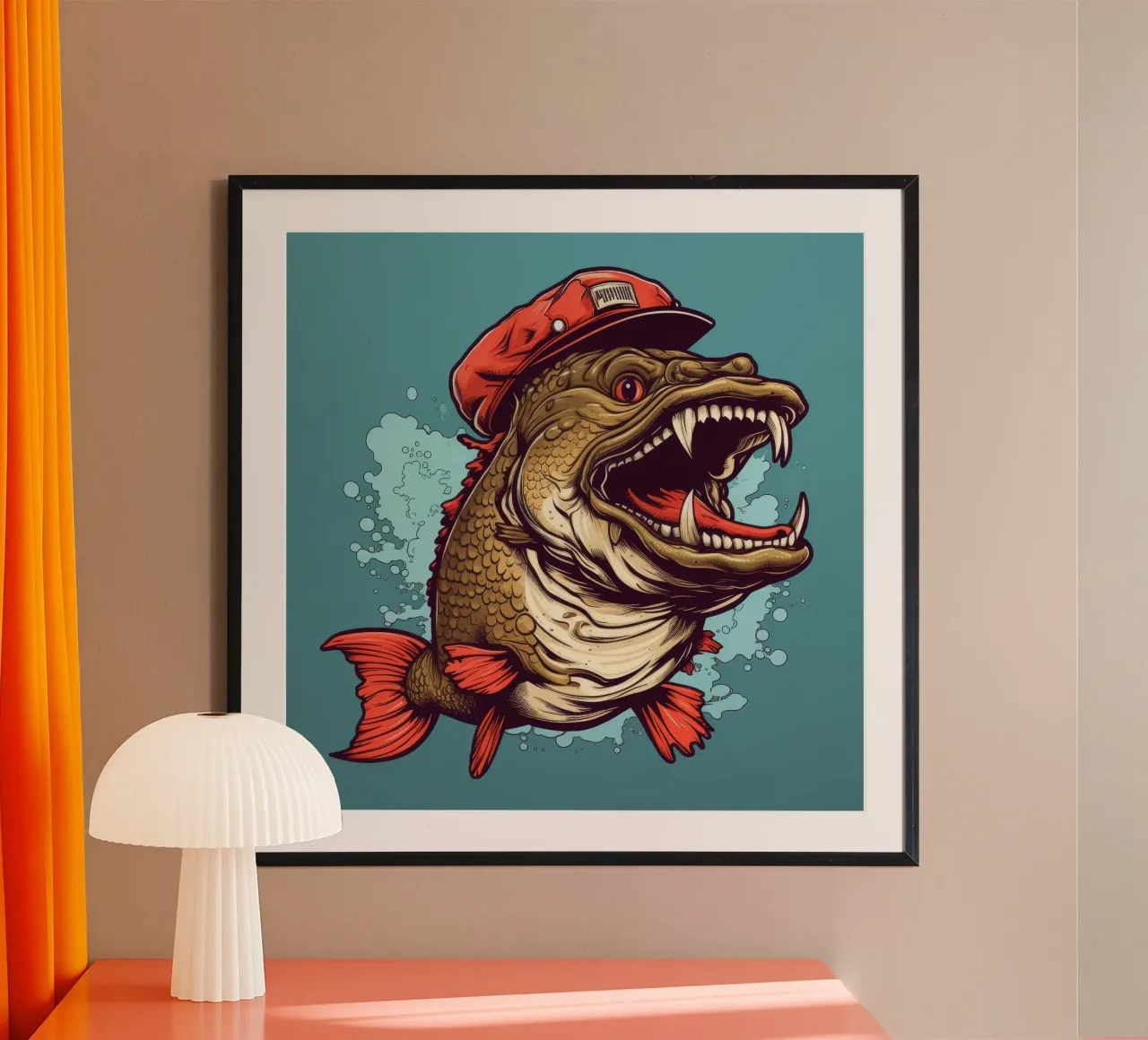 Baccalà retrò poster con telaio in legno da Funny Animals