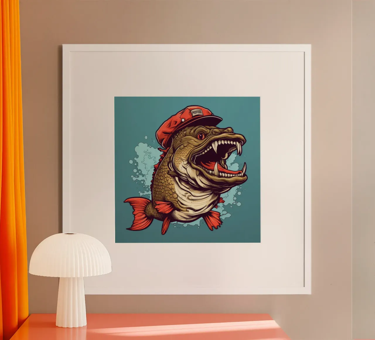 Baccalà retrò poster con telaio in legno da Funny Animals