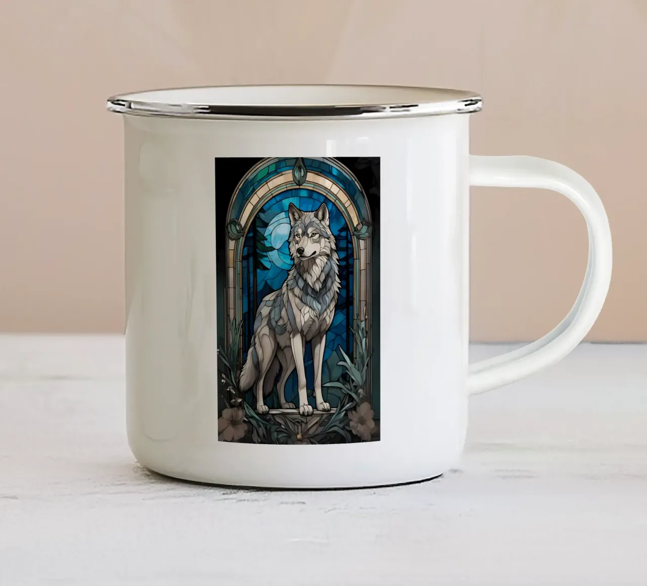 Animale lupo tazza in smalto da Pierre Walton