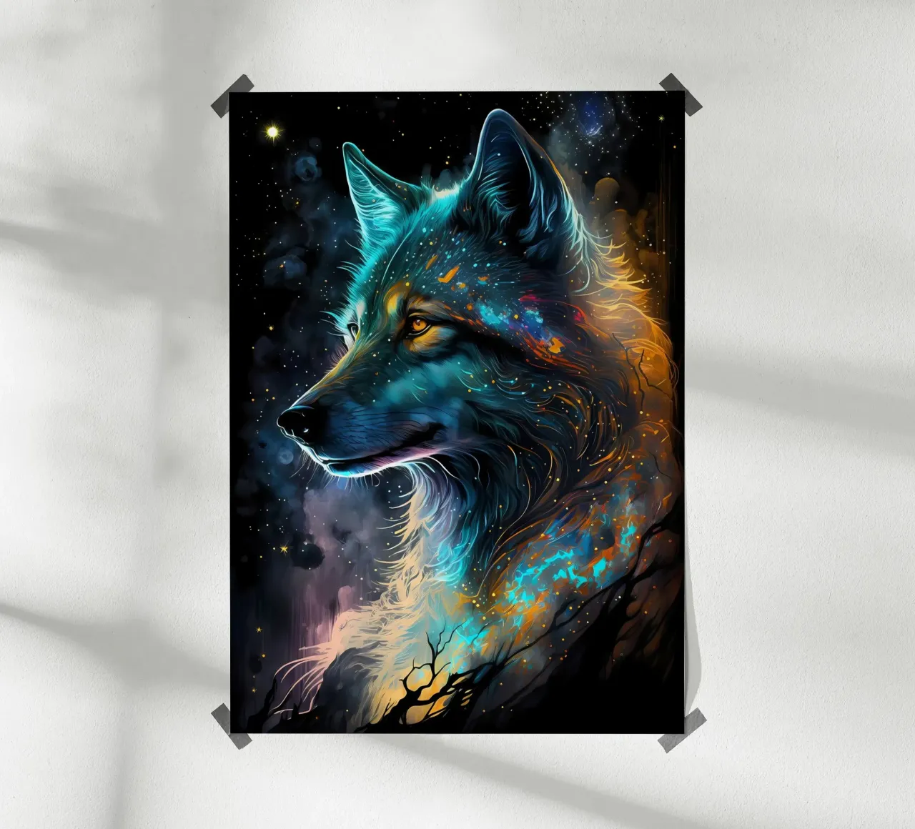 Animale lupo poster con telaio in legno da Pierre Walton