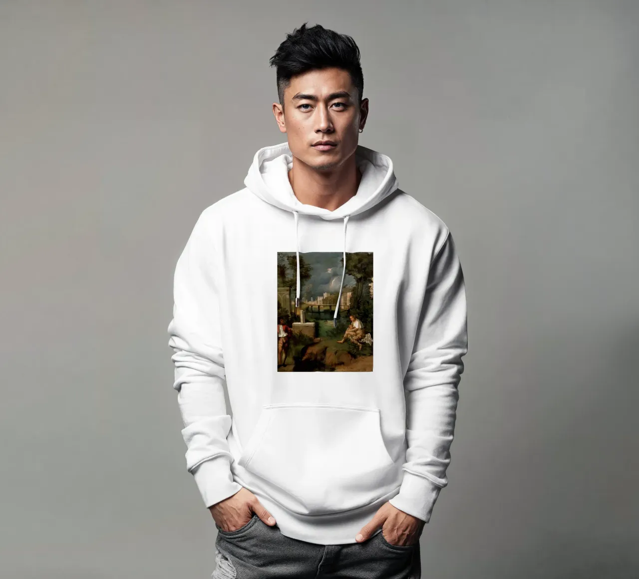 Giorgione The Tempest felpa con cappuccio da Timeless Artworks