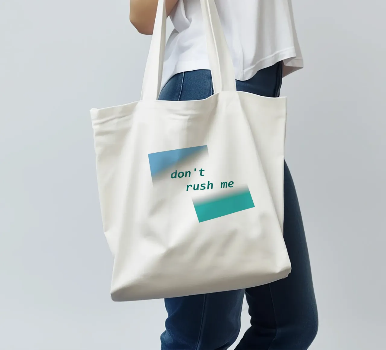 Forme geometriche con la scritta "Non mettermi fretta". borsa in juta da Something for you