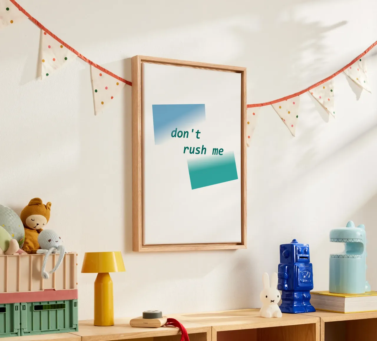 Forme geometriche con la scritta "Non mettermi fretta". tela da Something for you