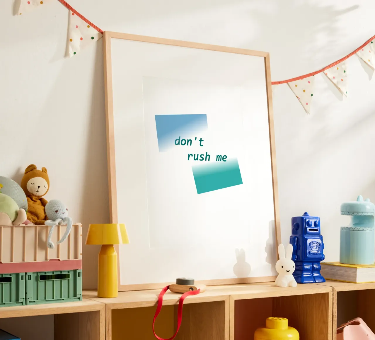 Forme geometriche con la scritta "Non mettermi fretta". carta hahnemühle da Something for you