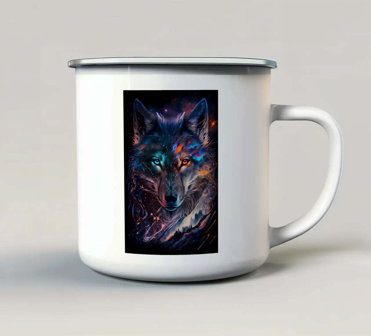 Animale lupo tazza in smalto da Pierre Walton
