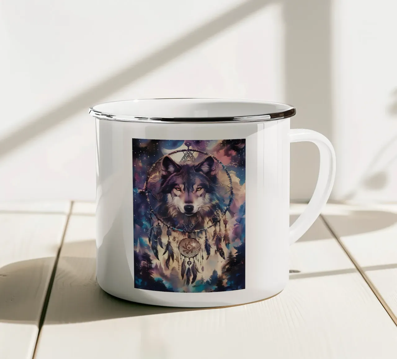 Animale lupo tazza in smalto da Pierre Walton