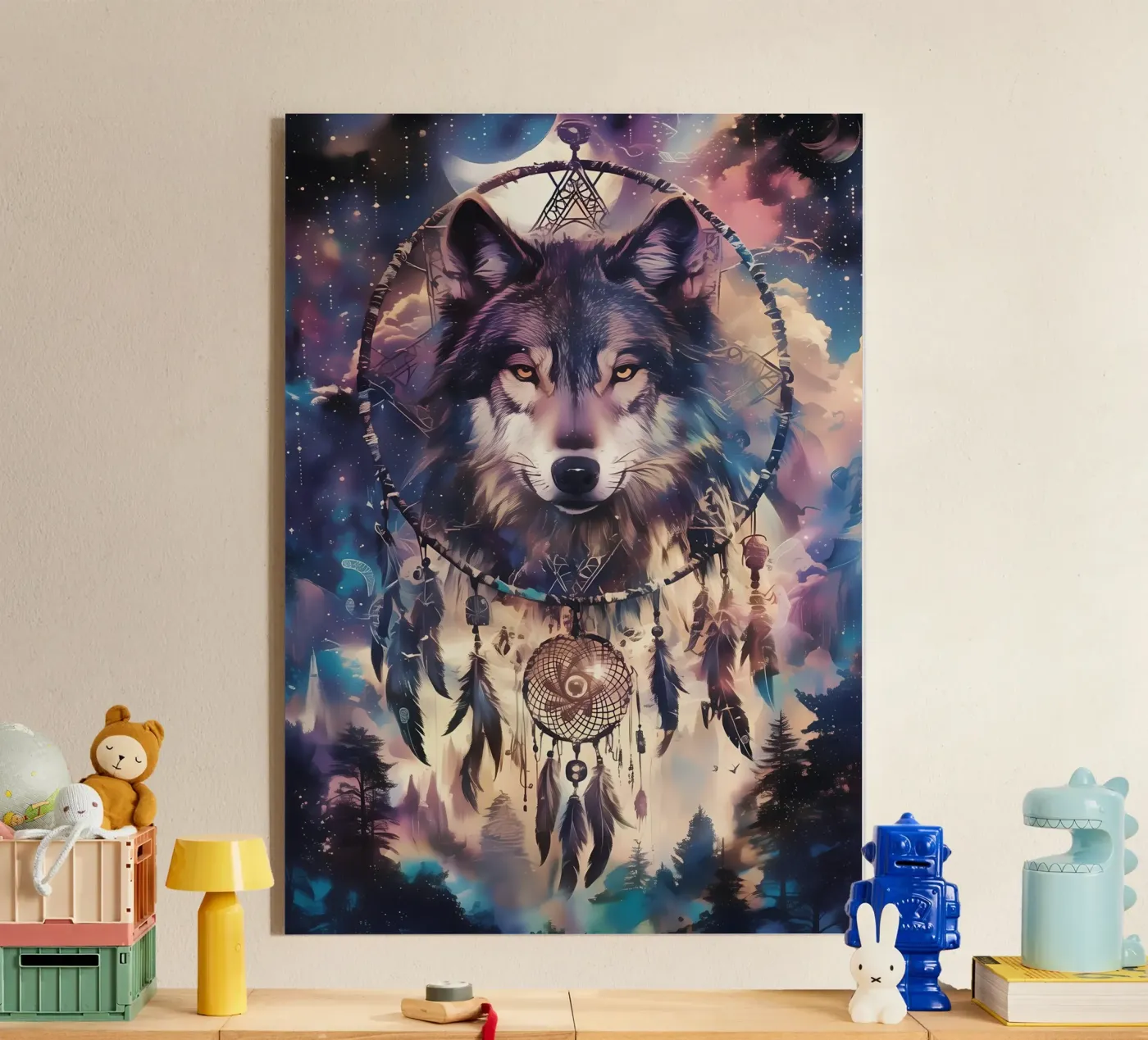 Wolf Dier acryl van Pierre Walton