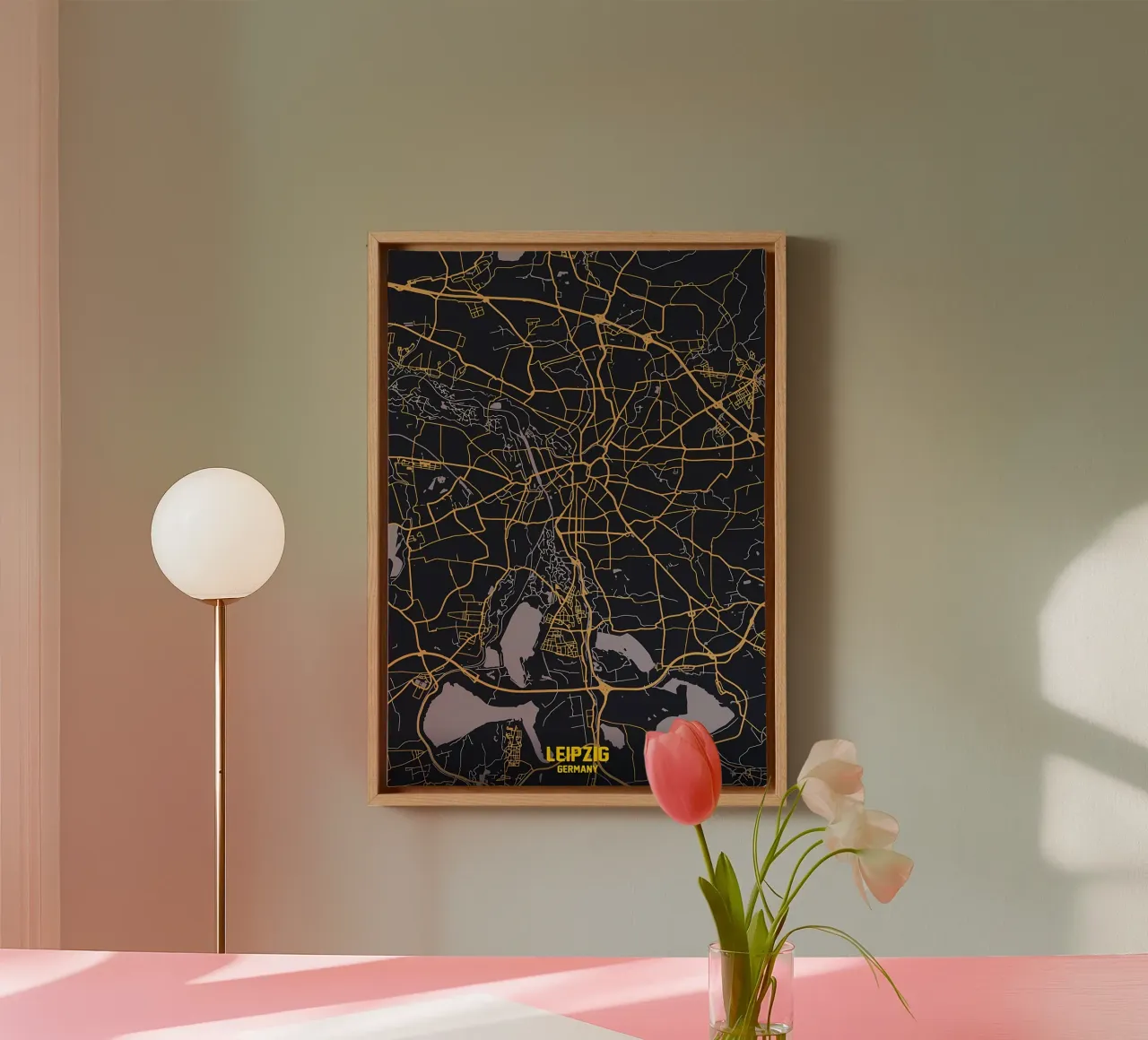 Leipzig Stadsplattegrond canvas met Baklijst van Christopher Adams