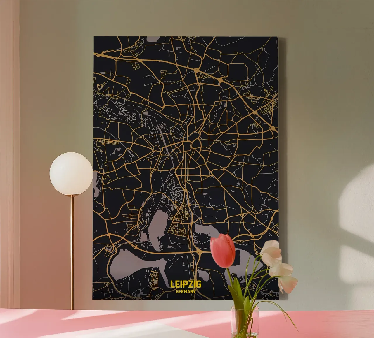 Leipzig Stadsplattegrond canvas met Baklijst van Christopher Adams