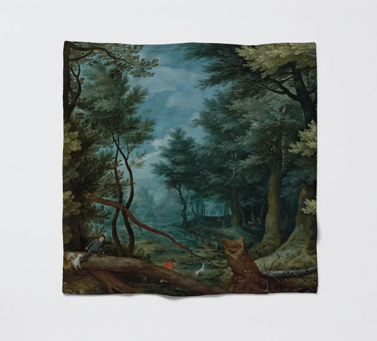 Un paesaggio forestale con cacciatori che inseguono un cervo coperta in pile da Timeless Artworks